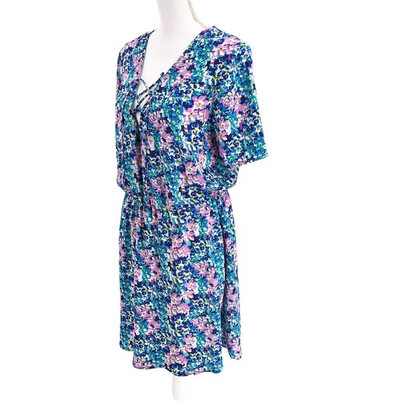 Charles Henry Womens Size Medium Lace-Up Front Summer Abstract Floral Dress - Picture 6 of 9